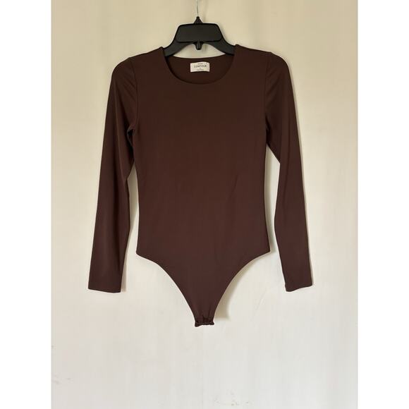 Babaton Aritzia Bodysuit Contour Medium Brown Stretch Crew Neck Long Sleeve - Picture 1 of 10